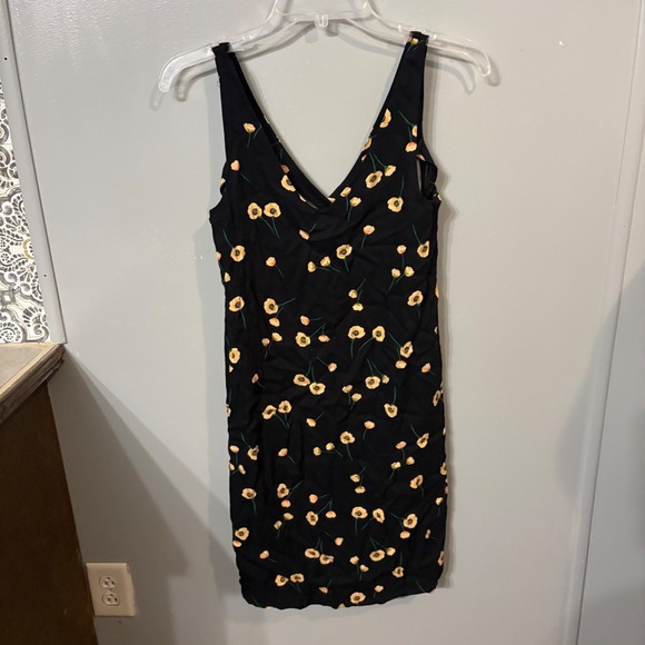 NWT Popsugar Black Sleeveless Button-Down Dress w/ Yellow Poppy Flowers (XS) - Picture 6 of 9